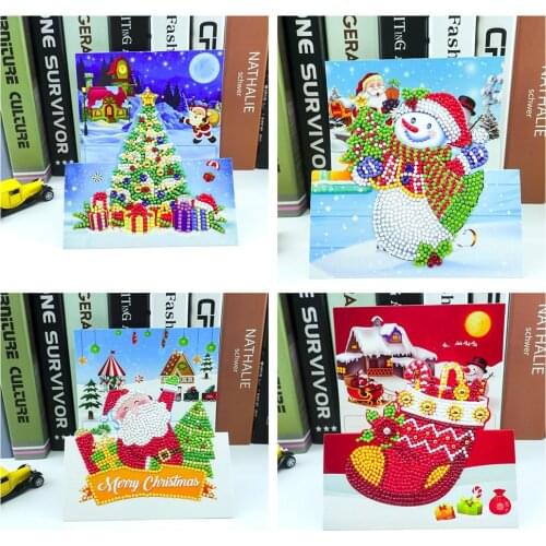 HUACAN 5D Diamond Painting Christmas Card Rhinestone Picture Special Shaped Diamond Mosaic Santa Claus Greeting Postcards Gift