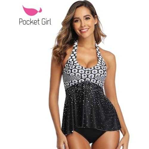 Pocket Girl 2021 Dot Bodysuit One Piece Swimsuit Female Print One Piece Swimsuit Sexy Push Up Beach Bathing Halter Swimwear