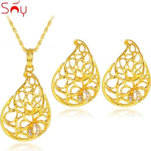 Sunny Jewelry Vintage Jewelry Sets For Women Necklace Earrings Pendant Cubic Zirconia Water Drop Dubai Engagement Jewelry Sets