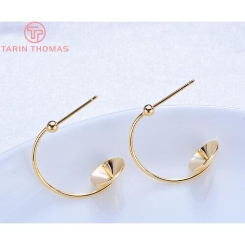 4PCS 24MM 24K Gold Color Brass Round with Hlaf Pins Small Circle Stud Earrings High Quality Diy Jewelry Findings Accessories