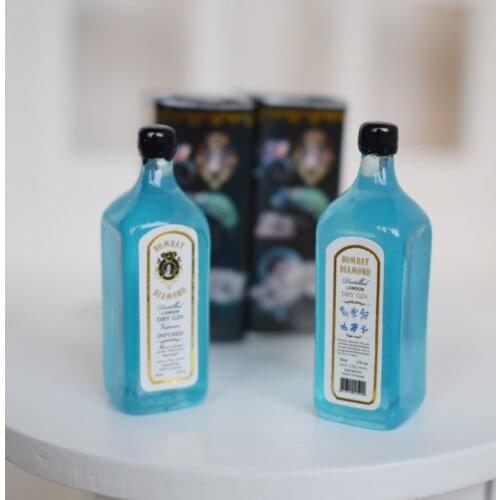 1:6 Dollhouse Miniature Drink 2 Bottles of Bombay Dry Gin Wine Model Pretend Play Kitchen Food for Doll Accessories Toy