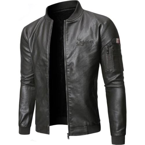 Trendy Zipper PU Men Leather Jacket Casual Solid Color Fashion Slim Fit Spring Mens Jacket Streetwear Baseball Jacket Men