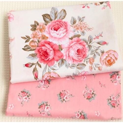 Fashion White & Pink Big Small Spring Blooming Rose Flowers Printed 100% Cotton Fabric Bundle For DIY sewing Doll Cloth