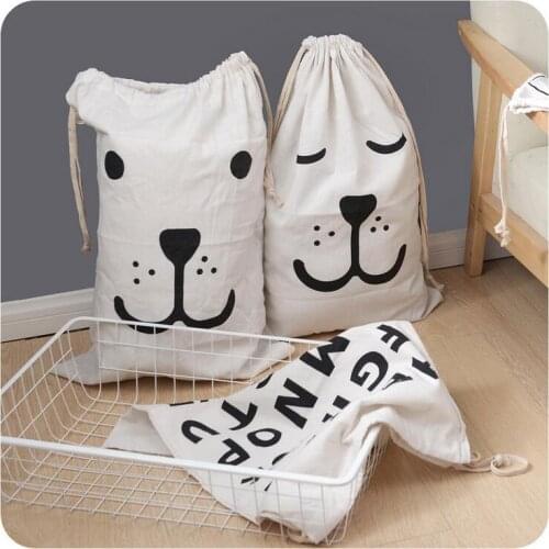 Cartoon Kids Toy Storage Bag Cotton Linen Bags Children Room Clothes Laundry Ba Organizer Drawstring Folding Baby Hanging 60XX
