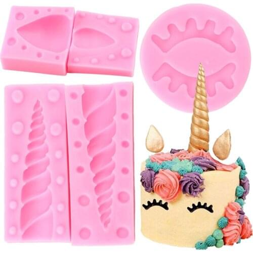 3D Set Unicorn Eye Ear Horns Silicone Mold Chocolate Fondant Molds Baby Birthday Cake Decorating Tools Candy Clay Resin Moulds