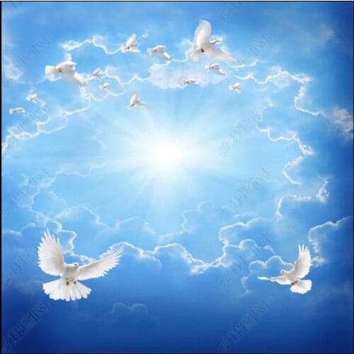 Custom zenith mural 3d ceiling murals wallpaper for walls 3 d HD blue sky pigeon bird bar KTV zenith mural home decoration