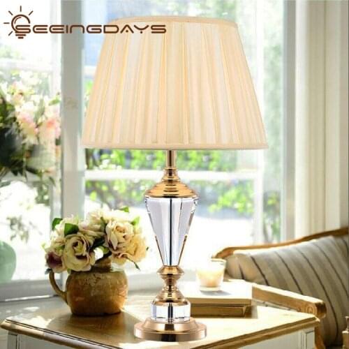 European Style Table Lamp for Bedroom Bedside Lamp American Simple Creative Wedding Celebration Living Room Crystal Lamp Eu Plug