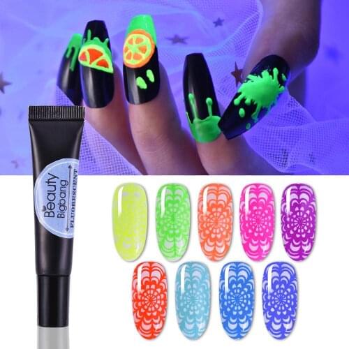 Beautybigbang 8ml Neon Stamping Gel Polish Fluorescent Soak Off Colorful Varnish Glow In The Dark For UV Light Nail Art Gel