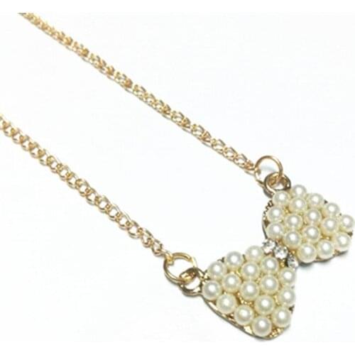 Delicate imitation Pearl Necklace Bowknot Sweater Chain Korea Style Jewelry (White)New Fashion