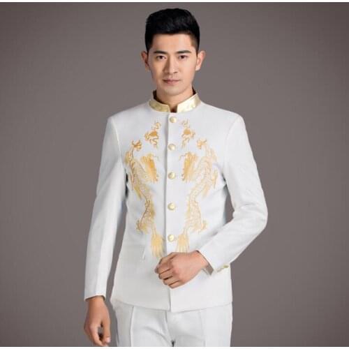 2020 new arrival slim men suit set with pants mens wedding suits Chinese style stand collar formal dress mens groom suit + pant