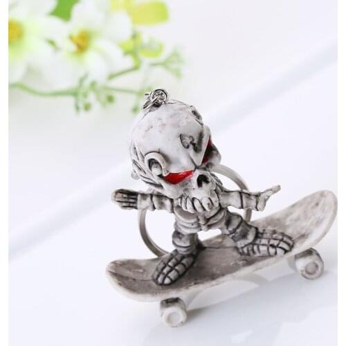 New Skateboard Skull Rubber Keychain Skeleton Punk Key Chain Bag Car Keys Holder Charm Keyring NYZ Shop