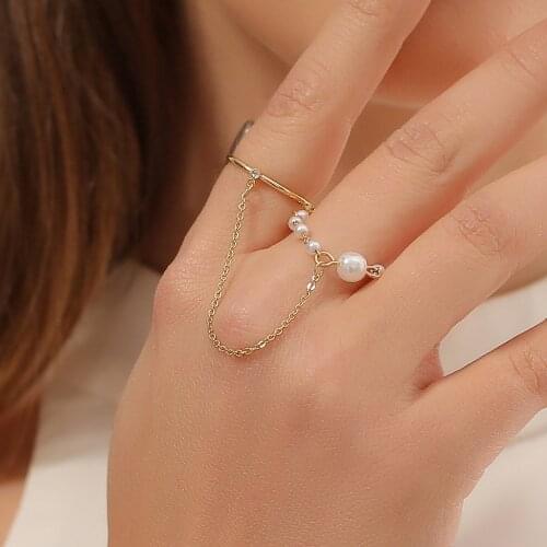 New style chain ring set ins fashion creative sweet one-piece pearl ring women wholesale