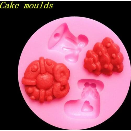 Wholesale Silicone mold K324-1 Mini Xmas tree Bell boots shape Decoration clay mold Fondant cake mould