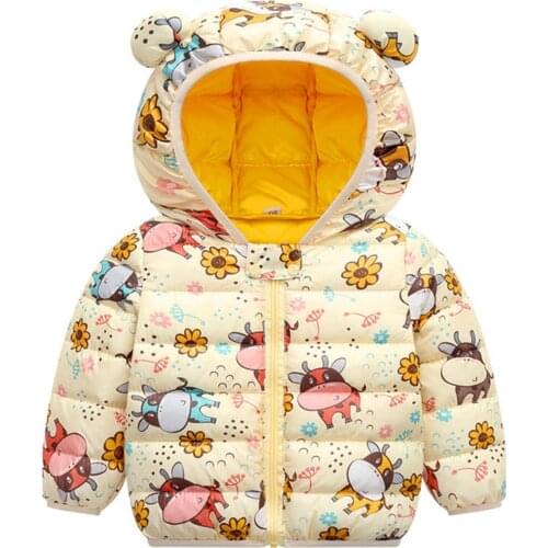 Winter Autumn Childrens Outerwear Cartoon Print Toddler Jacket Bear Ear Hooded Childrens Jacket For Baby Girl Coat 1-4 Years