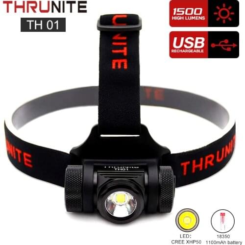 ThruNite TH01 1500 Lumen Rechargeable Headlamp CREE XHP50 LED Headlight Super Bright with 18350 Battery Lightweight IPX8 Orginal