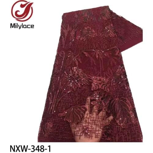 Latest African Mesh Lace Fabric Embroiderey Sequins French Tulle Laces Fabric for Nigerian Wedding Party NXW-348