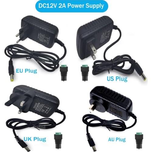 24W Power Converter Adapter Supply EU US UK AU Plug AC 100-240V to DC 12V 2A Switching Transformer Charger For LED Strip Light