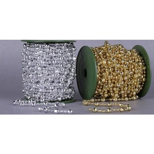 A Roll 15 Meters Length DIA 8MM Artificial Plastic Pearls Plated Earth Beads Chain Cotton Rope Party Home Hanging Decorations