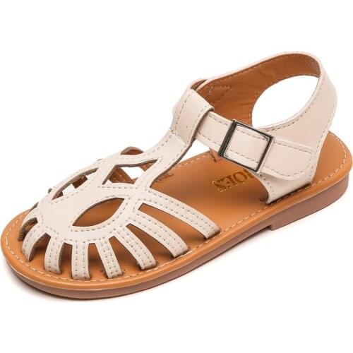 CUZULLAA Children Girls Cut-Outs T-Strap Beach Sandals For Kids Non-Slip Summer Shoes Size 26-36