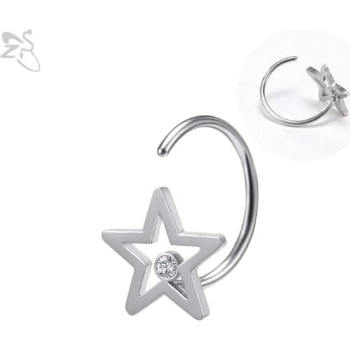 ZS 1PC 20G Star Shape CZ Crystal Stud Earring Stainless Steel Nose Piercing Twisted Ear Cartilage Tragus Helix Piercings Jewelry