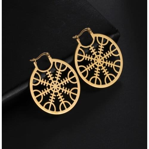 Teamer Stainless Steel Earrings Magic Circle Compass Vegvisir Earrings Vintage Viking Jewelry for Women Girls Birthday Gifts