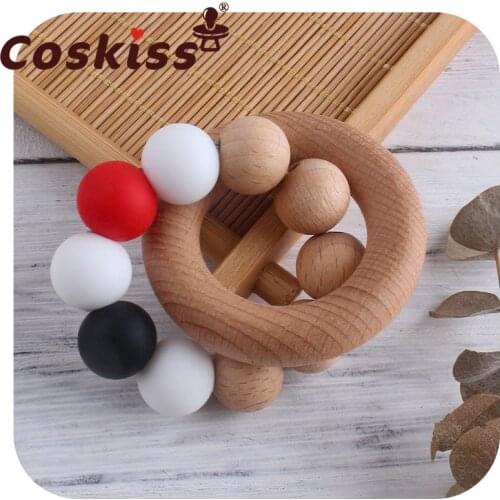 Coskiss Baby Teethering Glue Silicone Wristband Bead Bracelet Teething Ring Wristband Chew Toy Molar Stick Baby Sensory Toy