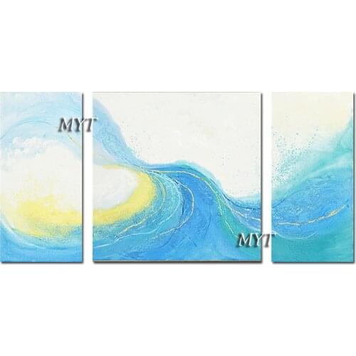 Modern Living Room Decorative 3 Pieces Abstract Blue Color Design Oil Painting Hand-painted No Frame Wall Hanging Canvas Art