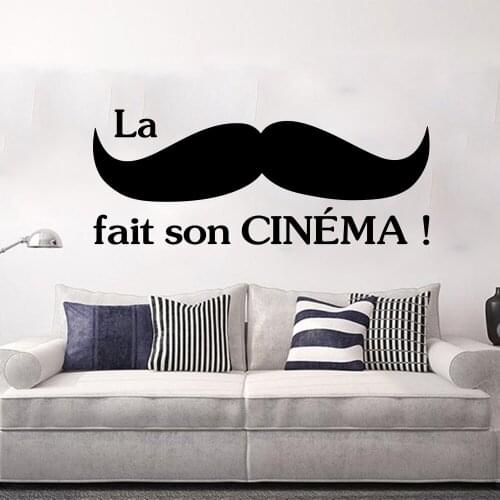 Modern Mustache Make His Cinema Wall Decal Man Cave Gamroom Inspirational Quote Wall Sticker Playroom Vinyl Home Decor