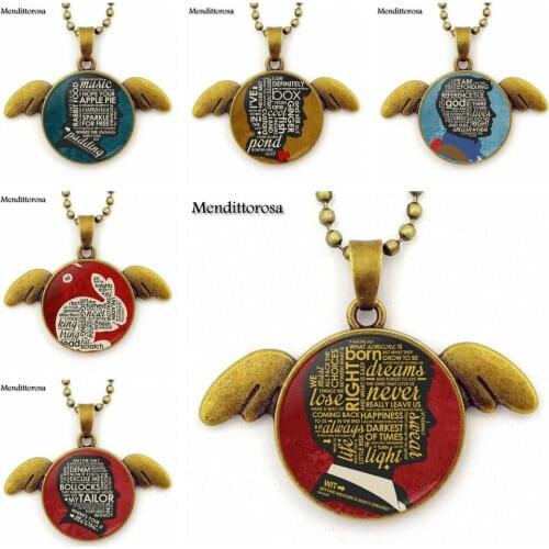 Supernatural Maxi For Child Vintage Jewelry Bronze Color Glass Cabochon Yoga Angel Wings Pendant Choker Glass Necklace Jewelry