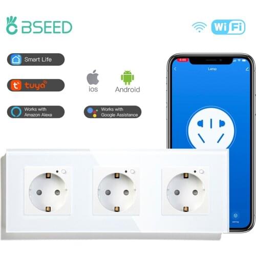 Mvava BSEED Wifi Triple Socket EU Standard Smart Wall Socket 16A 110V-250V White Black Gloden Crystal Glass Panel For Smart Home