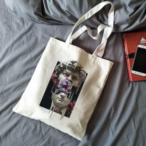 Vaporwave David printed new cartoon Harajuku ins punk fun fashion canvas large capacity female Vintage chic summer shoulder bagS