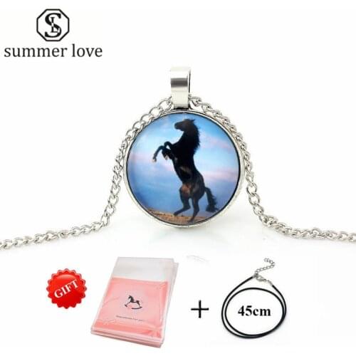 Vintage Animal Horse Pendant Necklace for Women Men Photo Picture Glass Cabochon Necklaces Handmade Jewelry