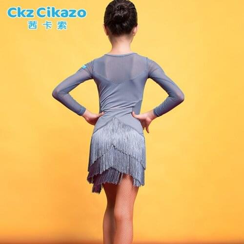Tassel Performance Ballroom High Quality Professional Mesh Kids Winter Dance Competition Fringe Children Latin Dance Dress G3283