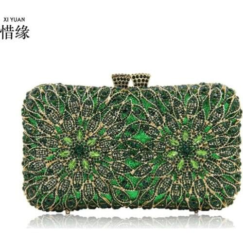 XIYUAN BRAND Evening Bags Crystal Clutches NEW Women Fashion Design Crystal Wedding Dress Storage Bag Clutch Box Case red/gold