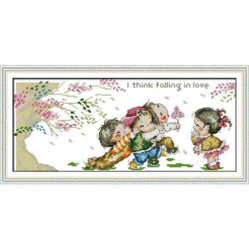 I think falling in love cross stitch kit cartoon 14ct 11ct count print canvas stitching embroidery DIY handmade needlework