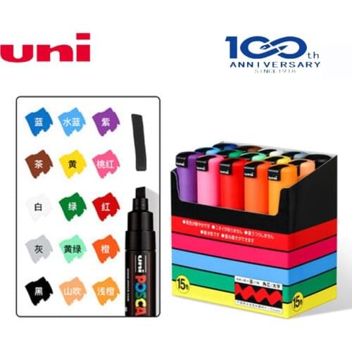 Japan Uni POSCA PC-8K 15Colo Advertising Note Number Pen Marker Pen Poster Pen Graffiti Pen POP Pen Set 8.0mm Water-based Pen