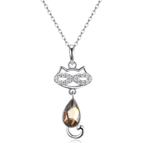 ZEMIOR 925 Sterling Silver Pendant Necklaces For Women Cute Cat With Cubic Zirconia Girl Necklace Wedding Fine Jewelry Hot Sale