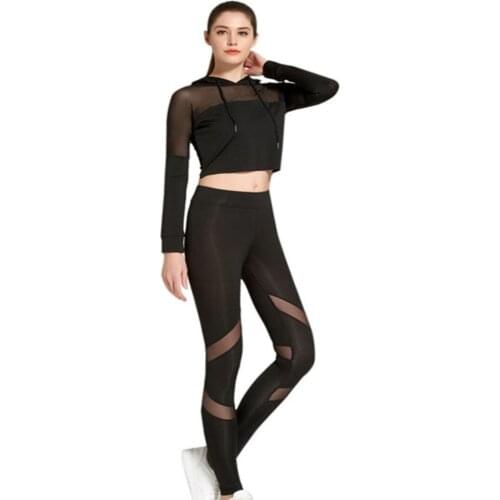 Women Seamless Fitness Sets High Waist Gym Mesh Leggings Shirts Suit Long Sleeve Workout Sports Running Yoga Sport Sets