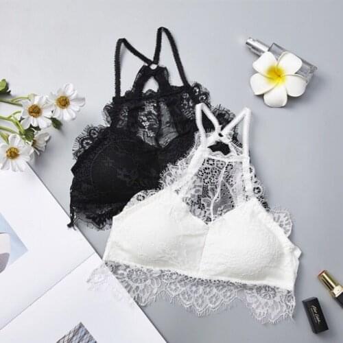 2020 New Strap Lace Sexy Women Casual Lace Bralette Padded Bra Stretch Sleeping brassiere Fashion wireless bra top High quality