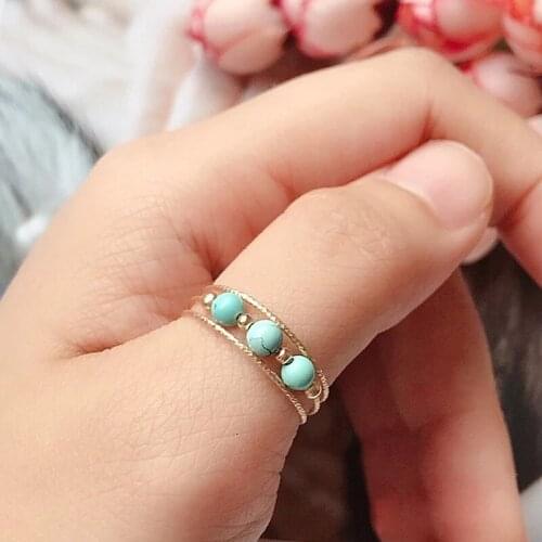 Natural Turquoise Rings 14K Gold Filled Knuckle Ring Mujer Boho Bague Femme Handmade Minimalism Jewelry Rings for Women