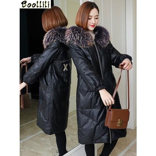 Boollili Real Leather Jacket Genuine Sheepskin Coat Duck Down Coat Women Clothes 2020 Raccoon Fur Collar Winter Coat Women