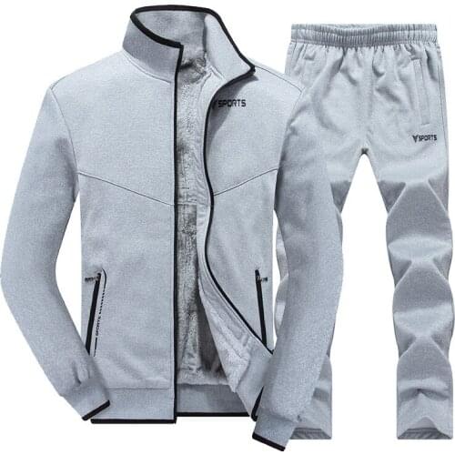 Winter Mens Jogging Sets Plus Velvet Men Sportswear Set 2 PCS Jacket + Pants Slim Tracksuit Zip Pocket Males Warm Sports Suit