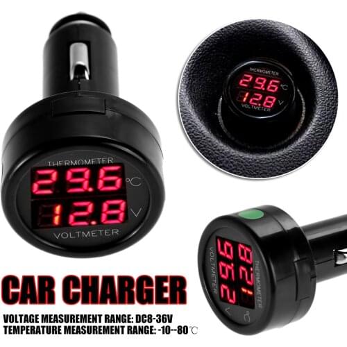 12V 24V Digital Car Voltmeter Thermometer USB Charger Battery Monitor Voltage Temperature Meter For Car RV Truck Boat