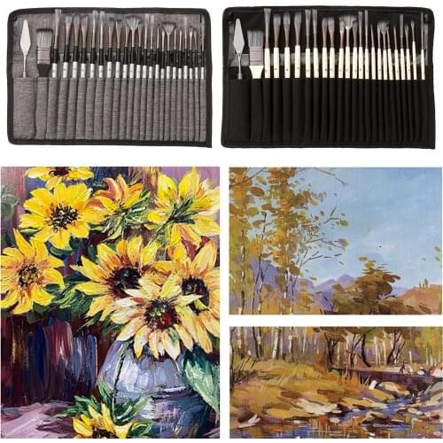 24Piece Paint Brushes Set Artist Art Painting Supplies Acrylic Oil Paintings