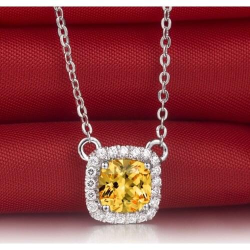 3Ct Sterling Silver Pendant Necklace Yellow Cushion Jewelry 925 Necklace Sweater Plated Diamond Gold Pendant for Girl