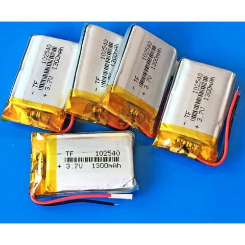 5pcs 102540 3.7V 1300mAh lithium polymer rechargeable battery Lipo Replace for bluetooth GPS wired microphone watch PSP Speaker
