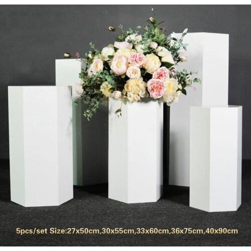 5pcs/set White hexagon cake dessert table flowers stand birthday party scene layout iron props wedding decoration plinth