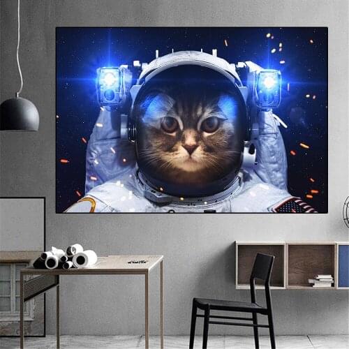 Abstract Astronaut Cats Posters Canvas Art Prints Funny Animals Wall Picture Painting for Baby Kids Living Room Decoration