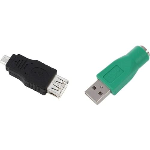 1 Pcs Micro-USB Male to USB A Female Adapter & 1 Pcs PS/2 Female to USB Male Adapter Converter for Keyboard Mouse Mouse