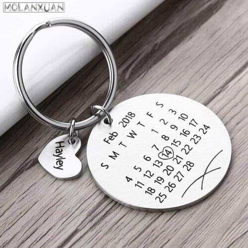 Personalized Calendar Keychain Custom Engraved Date Key Chain Ring Stainless Steel Gold /Silver/RoseGold/Black Color Key Chains